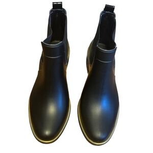 Kate Spade NY‎ Sedgwic Chelsea Black Ankle Rain Rubber Boots Gold Trim Size 8